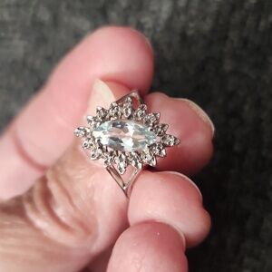 White Gold Ring With Pale Blue Aquamarine Center Stone, 10K